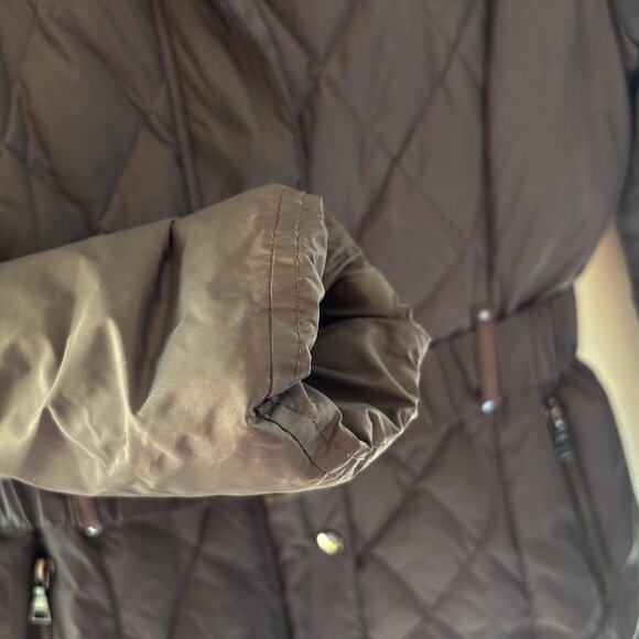 Express Charcoal Black Belted Hourglass Silhouette Down Quilted Puffer Coat - Picture 6 of 7